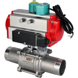 Кран шаровой BV3232P(3pc)-FP-W-ISO-H LONG Ду20 Ру63 полнопроходной, корпус - нержавеющая сталь 316, уплотнение - PTFE, под приварку, с пневмоприводом PA-DA-065, пневмораспределителем 4M310-08 AC220V и магнитным переключателем ALS200D