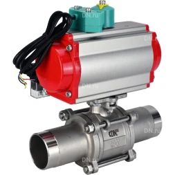 Кран шаровой BV3232P(3pc)-FP-W-ISO-H LONG Ду20 Ру63 полнопроходной, корпус - нержавеющая сталь 316, уплотнение - PTFE, под приварку, с пневмоприводом PA-DA-065, пневмораспределителем 4M310-08 AC220V и магнитным переключателем ALS200D