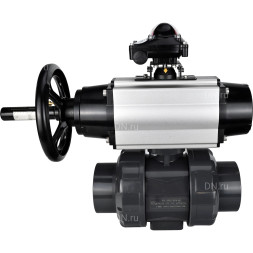 Кран шаровой BV4242E-FP-GRM-ISO Дн20 Ру10 полнопроходной, корпус - НПВХ, шар - НПВХ, уплотнение - EPDM, с пневмоприводом PA-DA-105-1 и БКВ APL-210N