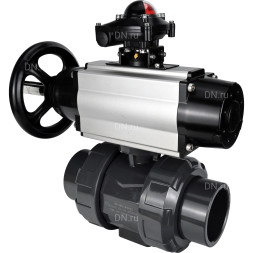 Кран шаровой BV4242E-FP-GRM-ISO Дн20 Ру10 полнопроходной, корпус - НПВХ, шар - НПВХ, уплотнение - EPDM, с пневмоприводом PA-DA-105-1 и БКВ APL-210N