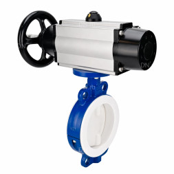 Затвор дисковый поворотный WBV3434Pf-2W-Fb-R Ду200 Ру16, корпус - углеродистая сталь WCB, диск - углеродистая сталь WCB, футерованный PTFE, уплотнение - PTFE, с пневмоприводом PA-DA-105-1 и пневмораспределителем 4M310-08 DC24V