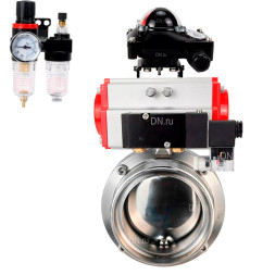 Затвор дисковый поворотный WBV3131E-2W-T-H Ду65 Ру10 резьбовой, пищевая нержавеющая сталь 304, уплотнение – EPDM, с пневмоприводом PA-SA-083, пневмораспределителем 4M310-08 DC24V, БКВ APL-210N и БПВ AFC2000