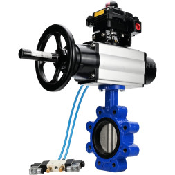 Затвор дисковый поворотный WBV1631E-2W-Fb-H Ду150 Ру16 LUG корпус - чугун QT450, диск - нержавеющая сталь 304, уплотнение - EPDM, с пневмоприводом PA-DA-105-1, пневмораспределителем 4V320-10 AC220V и БКВ APL-410N EX
