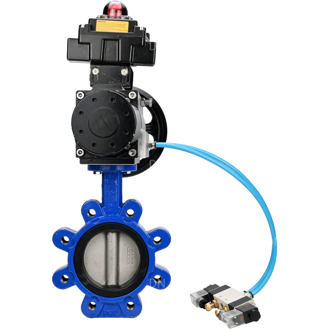 Затвор дисковый поворотный WBV1631E-2W-Fb-H Ду150 Ру16 LUG корпус - чугун QT450, диск - нержавеющая сталь 304, уплотнение - EPDM, с пневмоприводом PA-DA-105-1, пневмораспределителем 4V320-10 AC220V и БКВ APL-410N EX в Омске