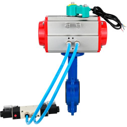 Затвор дисковый поворотный WBV1413E-2W-Fb-H Ду125 Ру16 корпус - чугун GGG50, диск - чугун GGG40, уплотнение - EPDM, с пневмоприводом PA-DA-105, пневмораспределителем 4V320-08 AC220V и магнитным переключателем ALS200D