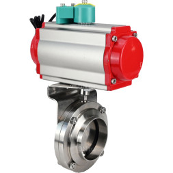 Затвор дисковый поворотный WBV3131S-2W-W-H Ду32 Ру10 под приварку, пищевая нержавеющая сталь 304, уплотнение - Silicon, с пневмоприводом PA-DA-052 и магнитным переключателем ALS200D