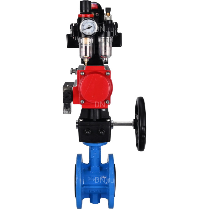 Затвор дисковый поворотный WBV1313E-2W-F-H Ду50 Ру16 фланцевый, корпус - чугун GGG40, диск - чугун GGG40, EPDM, с пневмоприводом PA-DA-105, пневмораспределителем 4M310-08 DC24V, БКВ APL-410N EX, ручным дублером MON1-250-T26-ISO и БПВ AFC2000 в Омске