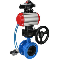 Затвор дисковый поворотный WBV1313E-2W-F-H Ду150 Ру16 фланцевый чугун GGG40, диск - чугун GGG40, EPDM, с пневмоприводом PA-DA-130, пневмораспределителем 4V320-10 AC220V, БКВ APL-210N и ручным дублером MON1-250-T26-ISO