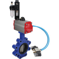 Затвор дисковый поворотный WBV1631E-2W-Fb-H Ду50 Ру16 LUG корпус - чугун QT450, диск - нержавеющая сталь 304, уплотнение - EPDM, с пневмоприводом PA-SA-083, пневмораспределителем 4V320-10 AC220V и БПВ AFC2000