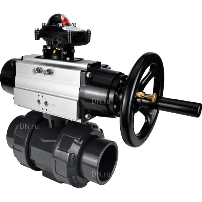 Кран шаровой BV4242E-FP-GRM-ISO Дн25 Ру10 полнопроходной, корпус - НПВХ, шар - НПВХ, уплотнение - EPDM, с пневмоприводом PA-DA-105-1 и БКВ APL-210N в Омске