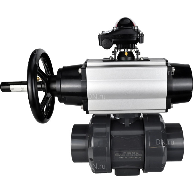 Кран шаровой BV4242E-FP-GRM-ISO Дн25 Ру10 полнопроходной, корпус - НПВХ, шар - НПВХ, уплотнение - EPDM, с пневмоприводом PA-DA-105-1 и БКВ APL-210N в Омске
