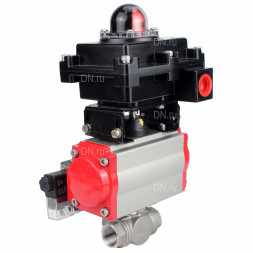 Кран шаровой BV3232P(4pc)-SP-3WL-T-ISO-H Ду25 Ру63 стандартнопроходной трехходовой L-тип, нержавеющая сталь SS316, внутренняя резьба, PTFE, пн.приводом PA-DA-052, пн.распределителем 4M310-08 DC24V и БКВ APL-410N EX