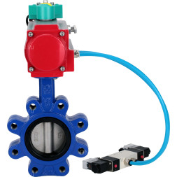 Затвор дисковый поворотный WBV1631N-2W-Fb-H Ду50 Ру16 LUG корпус - чугун QT450, диск - нержавеющая сталь 304, уплотнение - NBR, с пневмоприводом PA-DA-065, пневмораспределителем 4V320-10 AC220V и магнитным переключателем ALS200D