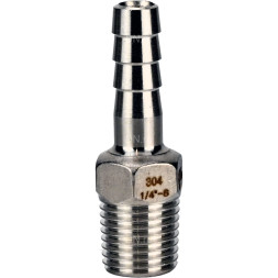 Штуцер елочка BF31-T-3/4-25 3/4″х25мм Ду20 Ру16 шланговый, корпус - нержавеющая сталь AISI 304 (CF8), присоединение - наружная резьба/штуцер