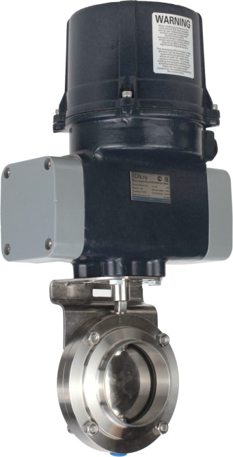 Затвор дисковый поворотный WBV3131E-2W-C-H Ду32 Ру10 кламповый, корпус - пищевая нержавеющая сталь AISI 304, диск - нержавеющая сталь AISI 304, уплотнение - EPDM, с электроприводом четвертьоборотным QTSA-N-003EM-O0-220VAC с пружинным возвратом в Омске