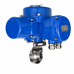 Затвор дисковый поворотный WBV3131S-2W-C-H Ду32 Ру10 кламповый, корпус - пищевая нержавеющая сталь 304, уплотнение - Silicon, с электроприводом QT-N-005M-O2-220VAC-У1 с моментной муфтой и штурвалом