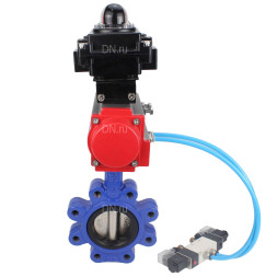 Затвор дисковый поворотный WBV1616E-2W-Fb-H Ду150 Ру16 LUG корпус - чугун QT450, диск - чугун QT450, уплотнение - EPDM, с пневмоприводом PA-DA-105, пневмораспределителем 4V320-10 AC220V и БКВ APL-410N EX