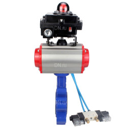 Затвор дисковый поворотный WBV1616E-2W-Fb-H Ду150 Ру16 LUG корпус - чугун QT450, диск - чугун QT450, уплотнение - EPDM, с пневмоприводом PA-DA-105, пневмораспределителем 4V320-10 AC220V и БКВ APL-410N EX