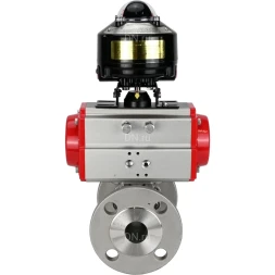 Кран шаровой BV3131P(3pc)-FP-F-ISO-H Ду100 Ру16 полнопроходной трехсоставной, фланцевый, нержавеющая сталь 304, уплотнение - PTFE, 22х22, F10, WDVF, с пневмоприводом PA-DA-105 и БКВ APL-510N EX
