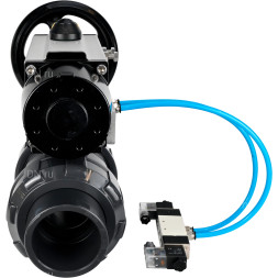 Кран шаровой BV4242E-FP-GRM-ISO Дн15 Ру10 полнопроходной, корпус - НПВХ, шар - НПВХ, уплотнение - EPDM, с пневмоприводом PA-DA-105-1 и пневмораспределителем 4V320-08 AC220V
