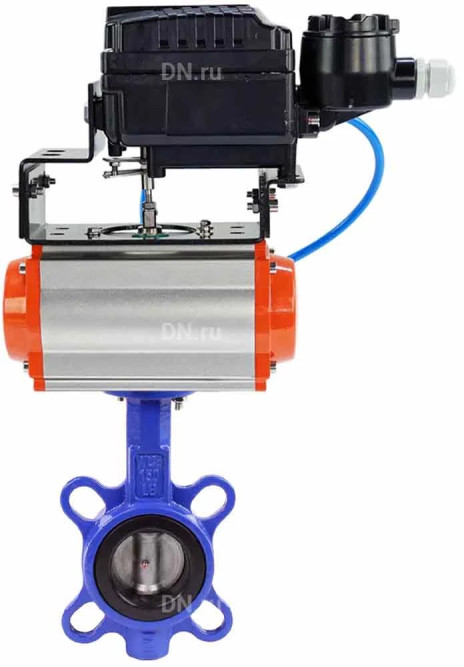 Затвор дисковый поворотный WBV1132N-2W-Fb-H Ду40 Ру16, корпус - чугун GG25, диск - нержавеющая сталь 316L, уплотнение - NBR, с пневмоприводом PA-DA-052 двойного действия и с электропневматическим поворотным позиционером YT-1000RSN без обратной связи в Омске