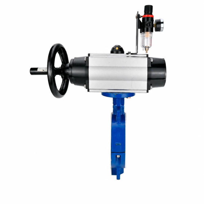 Затвор дисковый поворотный WBV3434Pf-2W-Fb-R Ду200 Ру16, корпус - углеродистая сталь WCB, диск - углеродистая сталь WCB, футерованный PTFE, уплотнение - PTFE, с пневмоприводом PA-DA-105-1, пневмораспределителем 4M310-08 DC24V и БПВ AFC2000 в Омске