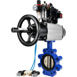 Затвор дисковый поворотный WBV1616E-2W-Fb-H Ду150 Ру16 LUG корпус - чугун QT450, диск - чугун QT450, уплотнение - EPDM, с пневмоприводом PA-DA-105-1, пневмораспределителем 4V320-08 AC220V, БКВ APL-410N EX и БПВ AFC2000