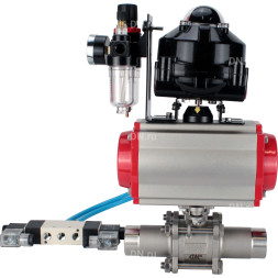 Кран шаровой BV3131P(3pc)-FP-W-ISO-H LONG Ду125 Ру16 полнопроходной, корпус - нержавеющая сталь 304, уплотнение - PTFE, под приварку, с пневмоприводом PA-SA-210, пневмораспределителем 4V320-08 AC220V, БКВ APL-510N EX и БПВ AFC2000