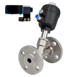 Клапан отсечной пневматический VSP3241P-F-1PNC Ду32 Ру25, корпус - нержавеющая сталь CF8M (AISI 316), корпус привода - пластик, с пневмораспределителем 3VM210-08-NC AC220V