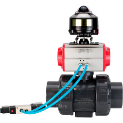 Кран шаровой BV4242E-FP-GRM-ISO Дн32 Ру10 полнопроходной, корпус - НПВХ, шар - НПВХ, уплотнение - EPDM, с пневмоприводом PA-DA-052, пневмораспределителем 4V320-08 AC220V и БКВ APL-510N EX
