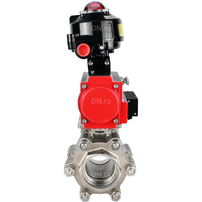 Кран шаровой BV3232P(3pc)-FP-SW-ISO-H Ду50 Ру63 полнопроходной, корпус - нержавеющая сталь SS316, под приварку, с пневмоприводом PA-DA-083, пневмораспределителем 4M310-08 DC24V, БКВ APL-510N EX в Омске