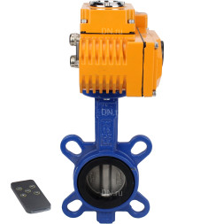 Затвор дисковый поворотный WBV1432E-2W-Fb-H Ду100 Ру16, корпус - чугун GGG50, диск - нержавеющая сталь 316L, уплотнение - EPDM, с электроприводом QT-N-010EM-B1-220VAC-У1 220В (0-10В) HARK