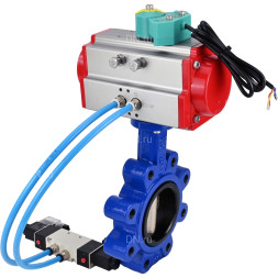 Затвор дисковый поворотный WBV1616E-2W-Fb-H Ду125 Ру16 LUG корпус - чугун QT450, диск - чугун QT450, уплотнение - EPDM, с пневмоприводом PA-DA-105, пневмораспределителем 4V320-08 AC220V и магнитным переключателем ALS200D
