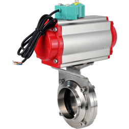 Затвор дисковый поворотный WBV3131E-2W-W-H Ду20 Ру10 под приварку, пищевая нержавеющая сталь 304, уплотнение - EPDM, с пневмоприводом PA-DA-052 и магнитным переключателем ALS200D