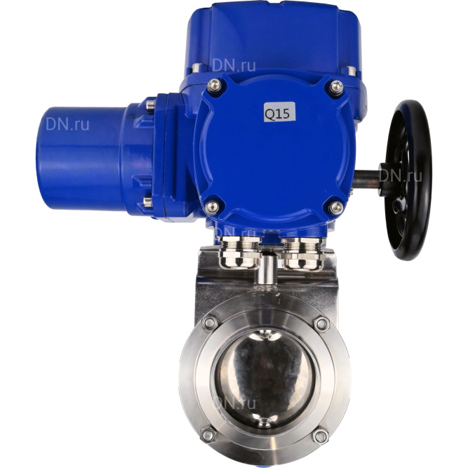 Затвор дисковый поворотный WBV3131S-2W-W-H Ду25 Ру10 под приварку, корпус - пищевая нержавеющая сталь 304, уплотнение - Silicon, с электроприводом QT-N-005M-O2-380VAC-У1 с моментной муфтой и штурвалом в Омске