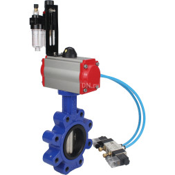 Затвор дисковый поворотный WBV1616E-2W-Fb-H Ду80 Ру16 LUG корпус - чугун QT450, диск - чугун QT450, уплотнение - EPDM, с пневмоприводом PA-DA-083, пневмораспределителем 4V320-08 AC220V и БПВ AFC2000