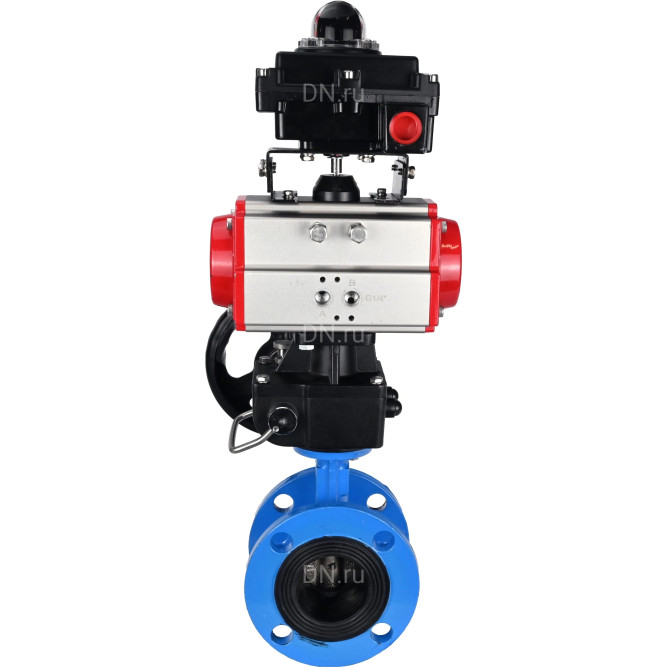 Затвор дисковый поворотный WBV1313E-2W-F-H Ду125 Ру16 фланцевый, корпус - чугун GGG40, диск - чугун GGG40, уплотнение - EPDM, с пневмоприводом PA-DA-130, БКВ APL-410N EX и ручным дублером MON1-250-T26-ISO в Омске