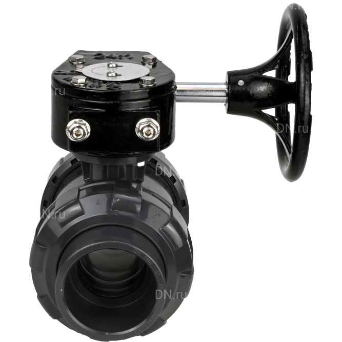 Кран шаровой BV4242E-FP-GRM-ISO Дн100 Ру10 полнопроходной, корпус - НПВХ, шар - НПВХ, уплотнение - EPDM, с редуктором RDN RQN3-150Z-T24 в Омске