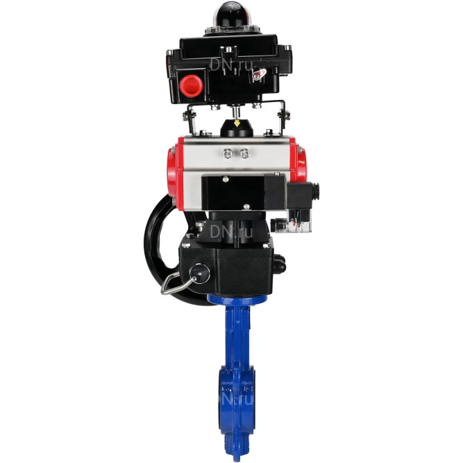 Затвор дисковый поворотный WBV1432N-2W-Fb-H Ду150 Ру16, корпус - чугун GGG50, диск - нержавеющая сталь 316L, уплотнение - NBR, с пневмоприводом PA-DA-105, пневмораспределителем 4M310-08 DC24V, БКВ APL-410N EX и ручным дублером MON3-700-T38-ISO в Омске