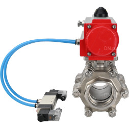 Кран шаровой BV3232P(3pc)-FP-SW-ISO-H Ду65 Ру63 полнопроходной, корпус - нержавеющая сталь SS316, под приварку, с пневмоприводом PA-DA-105, пневмораспределителем 4V320-08 AC220V