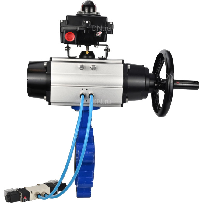 Затвор дисковый поворотный WBV1616E-2W-Fb-H Ду150 Ру16 LUG корпус - чугун QT450, диск - чугун QT450, уплотнение - EPDM, с пневмоприводом PA-DA-105-1, пневмораспределителем 4V320-10 AC220V и БКВ APL-410N EX в Омске