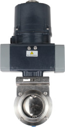 Затвор дисковый поворотный WBV3131E-2W-C-H Ду65 Ру10 кламповый, корпус - пищевая нержавеющая сталь AISI 304, диск - нержавеющая сталь AISI 304, уплотнение - EPDM, с электроприводом четвертьоборотным QTSA-N-003EM-O0-220VAC с пружинным возвратом