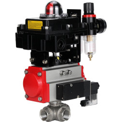 Кран шаровой BV3232P(4pc)-SP-3WL-T-ISO-H Ду65 Ру40 стандартнопроходной трехходовой L-тип, нержавеющая сталь SS316, внутренняя резьба, PTFE, пн.приводом PA-SA-105, пн.распределителем 4M310-08 AC220V, БКВ APL-410N EX и БПВ AFC2000
