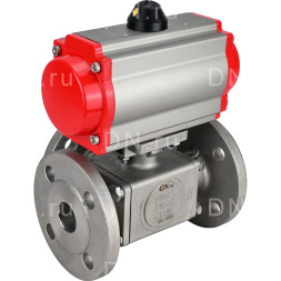 Кран шаровой BV3232P(4pc)-FP-3WL-F Ду32 Ру16 полнопроходной трехходовой, фланцевый, корпус - нержавеющая сталь SS316, с пневмоприводом PA-SA-083 с возвратными пружинами