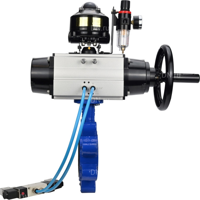 Затвор дисковый поворотный WBV1631E-2W-Fb-H Ду125 Ру16 LUG корпус - чугун QT450, диск - нержавеющая сталь 304, уплотнение - EPDM, с пневмоприводом PA-DA-105-1, пневмораспределителем 4V320-08 AC220V, БКВ APL-510N EX и БПВ AFC2000 в Омске