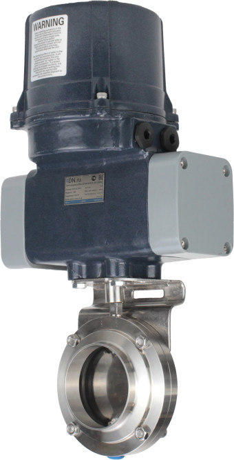 Затвор дисковый поворотный WBV3131E-2W-C-H Ду80 Ру10 кламповый, корпус - пищевая нержавеющая сталь AISI 304, диск - нержавеющая сталь AISI 304, уплотнение - EPDM, с электроприводом четвертьоборотным QTSA-N-003EM-O0-220VAC с пружинным возвратом в Омске