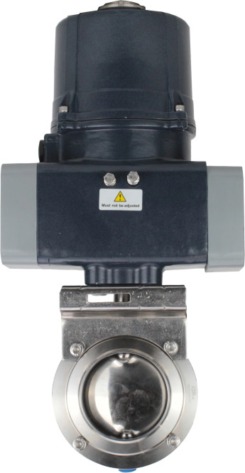 Затвор дисковый поворотный WBV3131E-2W-C-H Ду80 Ру10 кламповый, корпус - пищевая нержавеющая сталь AISI 304, диск - нержавеющая сталь AISI 304, уплотнение - EPDM, с электроприводом четвертьоборотным QTSA-N-003EM-O0-220VAC с пружинным возвратом в Омске