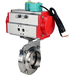Затвор дисковый поворотный WBV3131E-2W-W-H Ду32 Ру10 под приварку, пищевая нержавеющая сталь 304, уплотнение - EPDM, с пневмоприводом PA-DA-052 и магнитным переключателем ALS200D