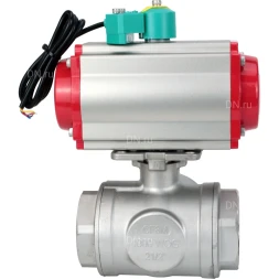Кран шаровой BV3232P(4pc)-SP-3WL-T-ISO-H Ду80 Ру40 стандартнопроходной L-тип, внутренняя резьба, корпус - нержавеющая сталь 316, уплотнение - PTFE, пневмопривод PA-DA-083, пневмораспределитель 4M310-08 AC220V и магнитным переключателем ALS200D