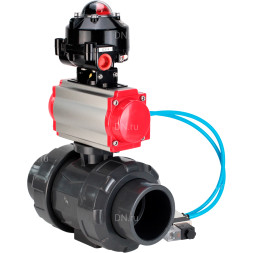 Кран шаровой BV4242E-FP-GRM-ISO Дн65 Ру10 полнопроходной, корпус - НПВХ, шар - НПВХ, уплотнение - EPDM, с пневмоприводом PA-DA-065, пневмораспределителем 4V320-08 AC220V и БКВ APL-510N EX